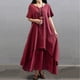 thumbnail image 5 of Nueva moda mujer vestido flojo ocasional del color sólido de manga corta boho summer maxi vestido la Tomshoo Borgoña 5X-Large, 5 of 7