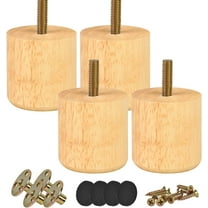 2 Inch / 5cm Solid Wood Furniture Legs, Btowin VCF 4Pcs Modern Round Wooden Bun Feet with Threaded 5/16'' Hanger Bolts & Mounting Plate & Screws for Sofa Couch Cabinet Bed