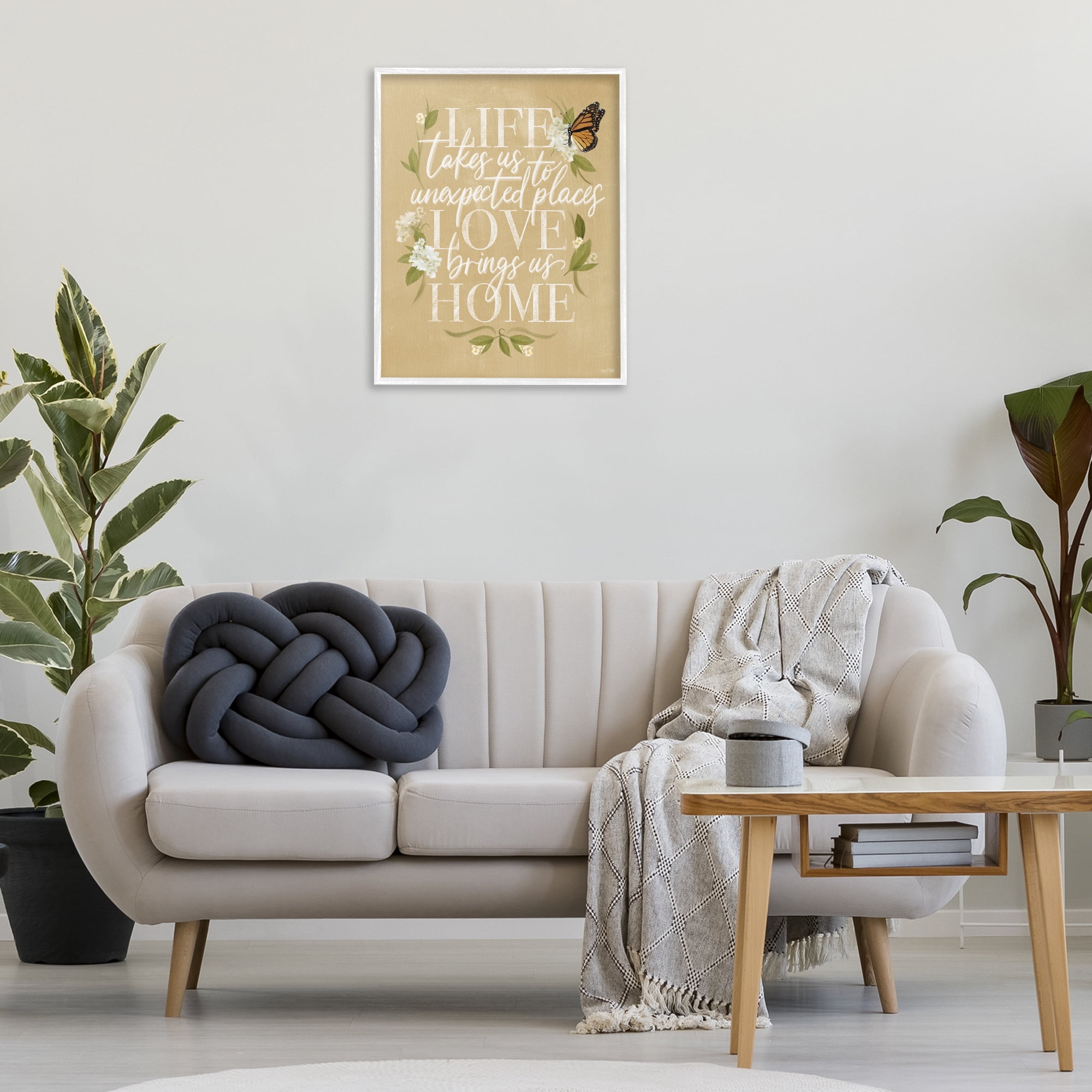 Stupell Industries Love Brings Us Home Botanical & Floral Painting White Framed Art Print Wall Art, 24 x 30