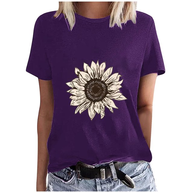 Blusas de Manga Corta para las Mujeres Divertida Impresión Cuello Redondo Camiseta Vintage, Blusas de Primavera para las Mujeres