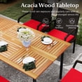 thumbnail image 2 of Patiojoy 7-Piece Patio Dining Set 63�� Rectangle Table w/ PE Rattan Chairs Acacia Wood Tabletop & Removable Cushions Red, 2 of 7