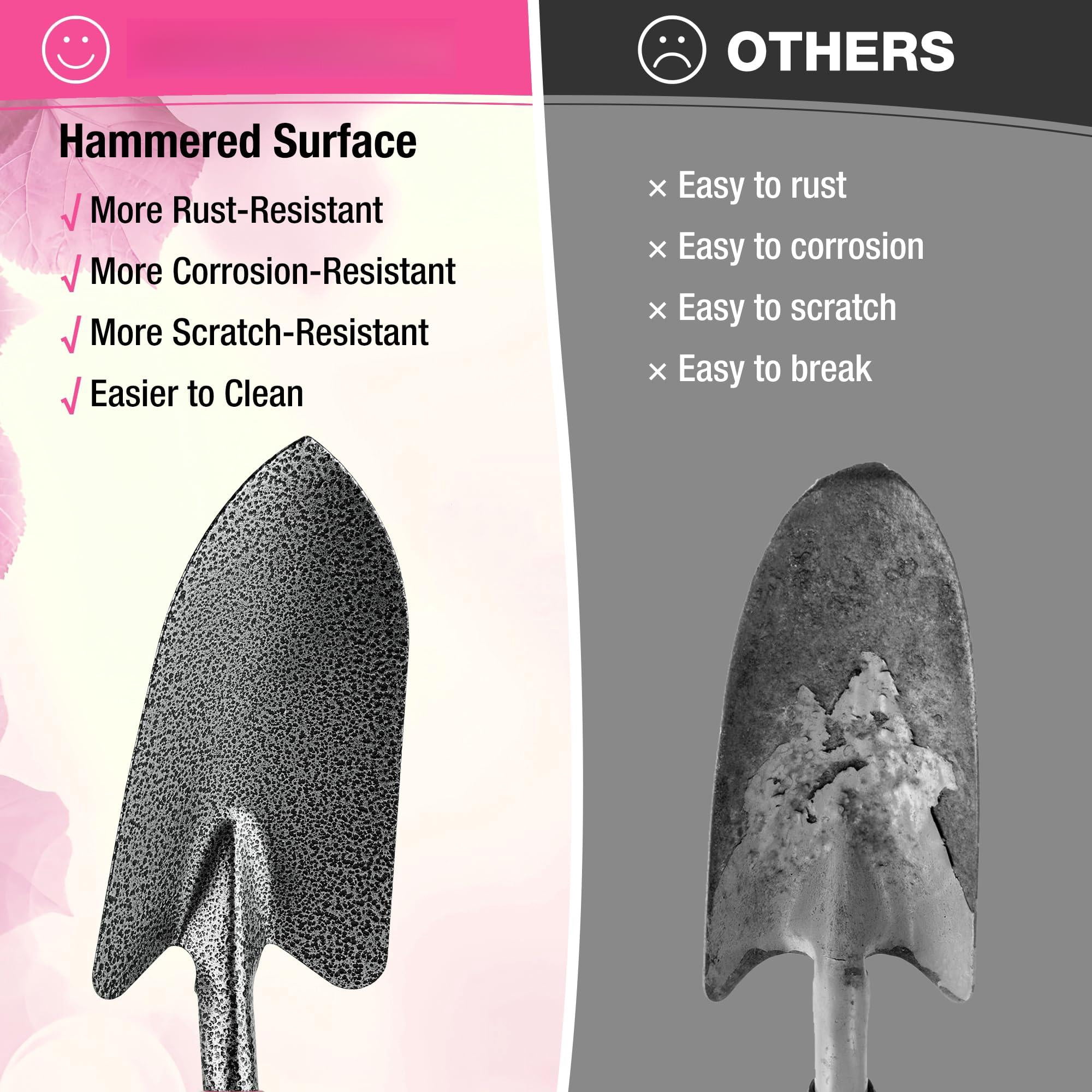 6-piece Pink Garden Tool Set  Heavy Duty Gardening Hand Tools With Soft Rubber Handle Including Trowel Rakes 2-in-1 Hoe And Crack Weeder Ideal Gifts For Men Women