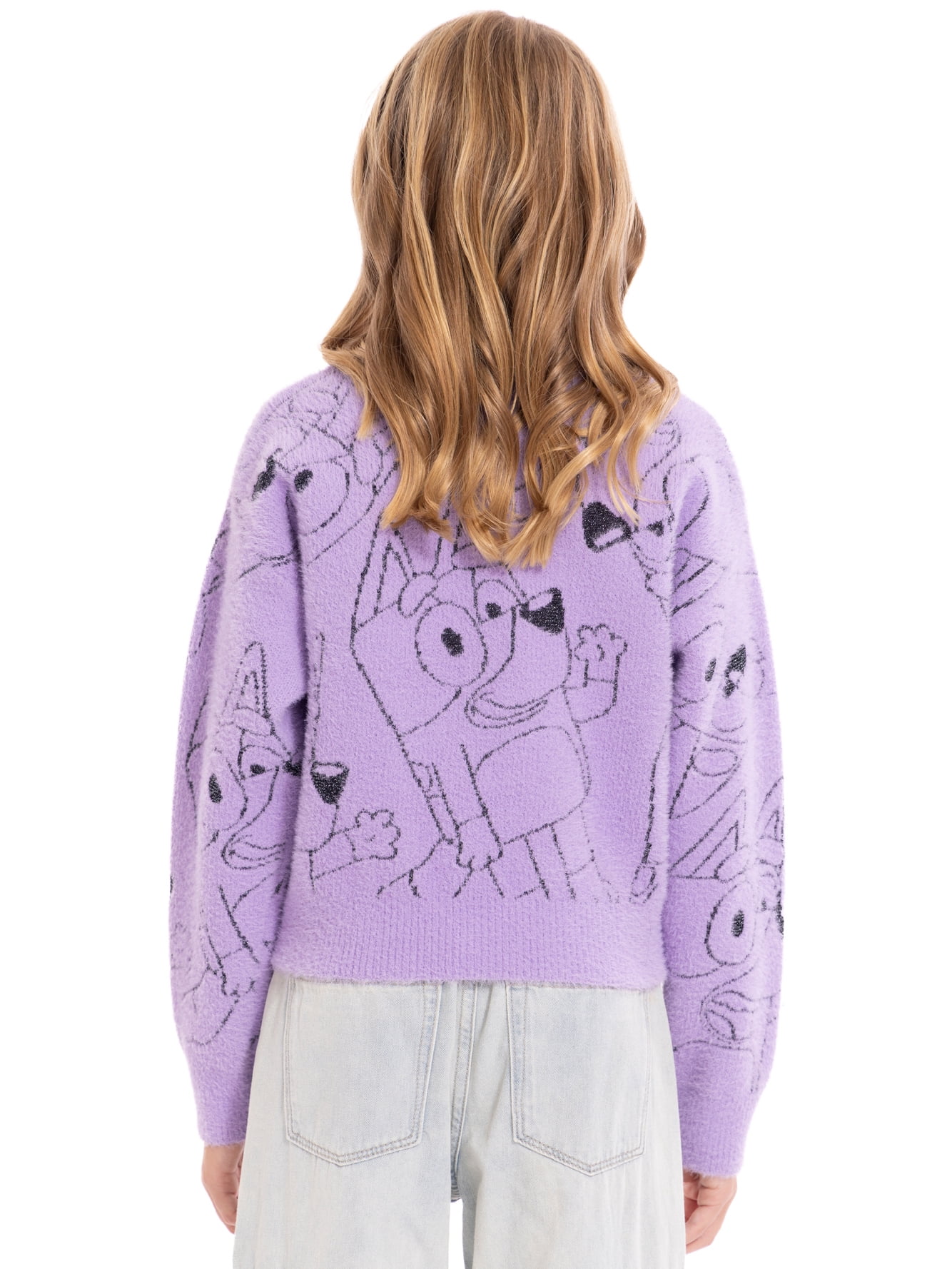 Bluey Girls Graphic Eyelash Knit Glitter Sweater, Sizes 4-16