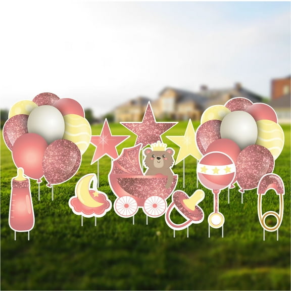 Rose Gold Sparkle Baby Yard Sign Flair & Accessories Set, Baby Shower Decorations 11 Pieces