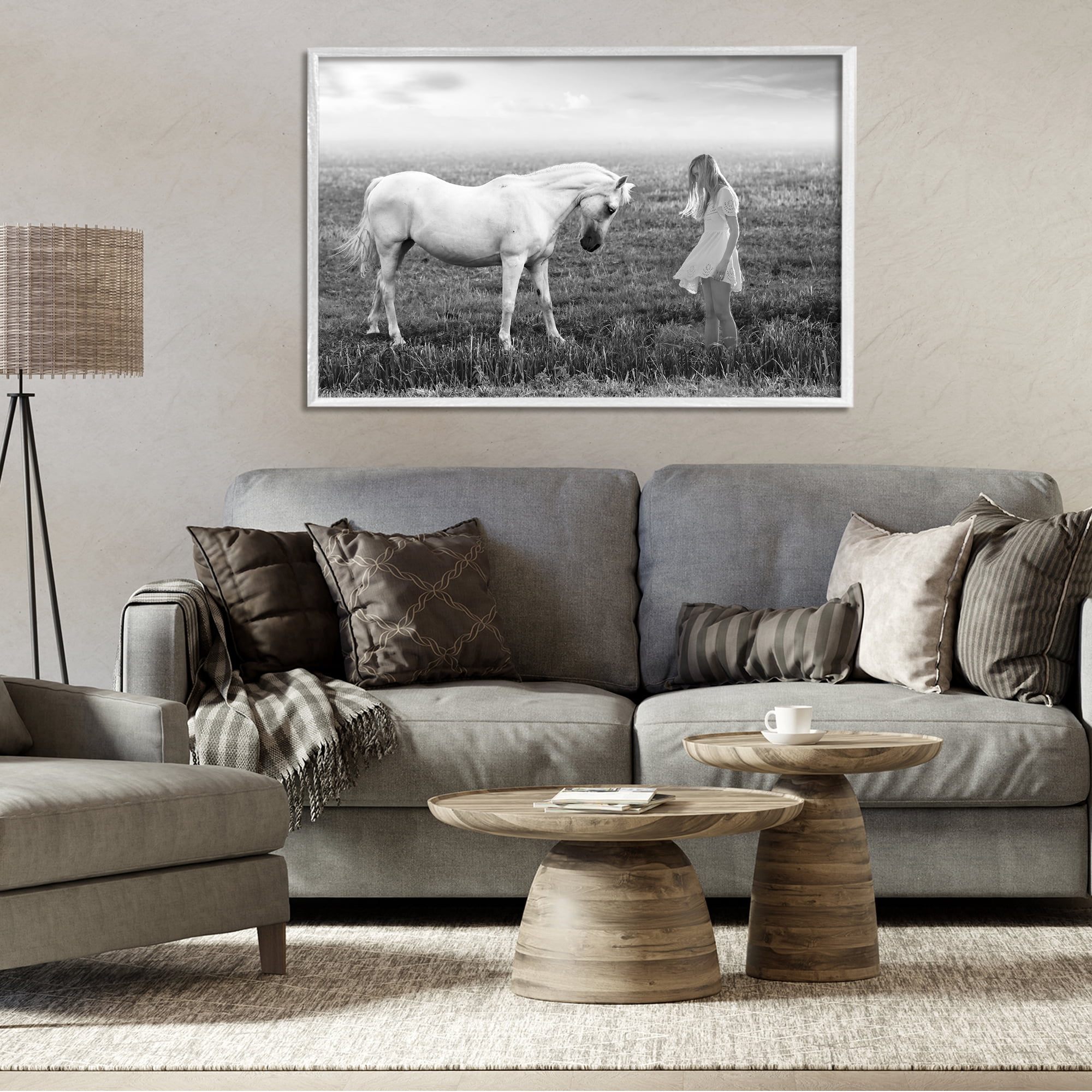Her White Horse White Framed Giclee Art, design by Ata Alishahi