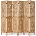 thumbnail image 3 of Jostyle 6 Panel Solid Wood Room Divider Privacy Screen - Freestanding Folding Partition with Barn Door Openwork Design, Paulownia Wood Frame Natural, No Assembly for Living Room, Bedroom, Office, 3 of 10