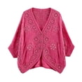 thumbnail image 5 of Kakishop Women's Short Sleeve Summer Cardigan V-Neck Button up Lightweight Hollow Out Sweater Cardigans Shrug,Hot Pink, 5 of 5