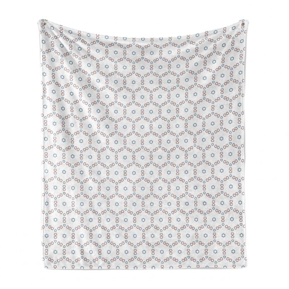 Abstract Soft Flannel Fleece Throw Blanket, Rhythmic Floral Art Geometric Floral Motifs Pattern on Plain Backdrop, Cozy Plush for Indoor and Outdoor Use, 50" x 60", White and Blue Grey, by Ambesonne