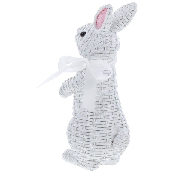 Masteelf Resin Easter bunny Statue with Rattan Effect and Bowknot Decoration for Home Decor .5 Inches