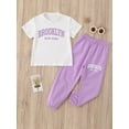 thumbnail image 7 of Fdqin Girls Outfits 4 Pcs Letter Printed Short Sleeve Tee Tops and Jogging Pants Set Summer Clothing Purple Blue 11-12 Years, 7 of 7