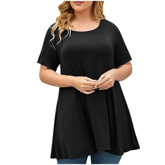 Hvot&aat Plus Size Tunic Tops for Women Crewneck Short Sleeve Blouses Casual 2025 Summer Ladies Loose T-Shirts for Legggings