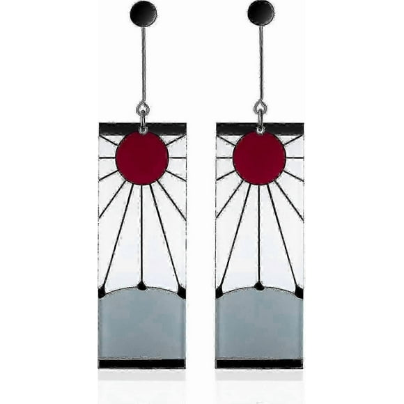 925 Sterling Silver Tanjiro Earrings,anime Demon Slayer Cosplay Tanjiro Black Earrings Ear Clip Kimetsu No Yaiba Hanafuda For Men Women Earr