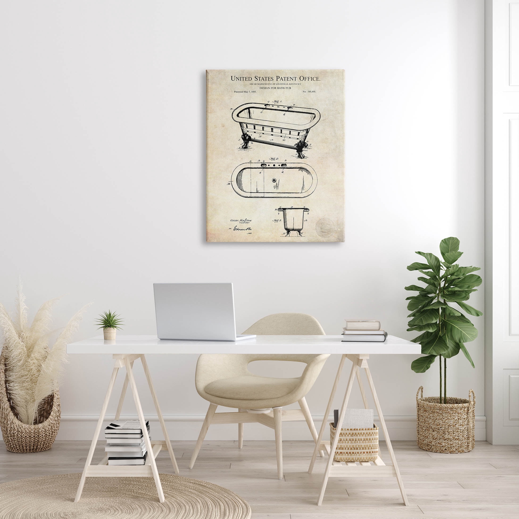 Stupell Industries Vintage Bathtub Patent Diagram Graphic Art Gallery Wrapped Canvas Print Wall Art, Design by Karl Hronek