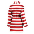 thumbnail image 2 of Red And White Striped Pattern Women Bathrobe One Size Univeral Fits Fashion Lightweight Plush Fleece Long Robe For Women, 2 of 3