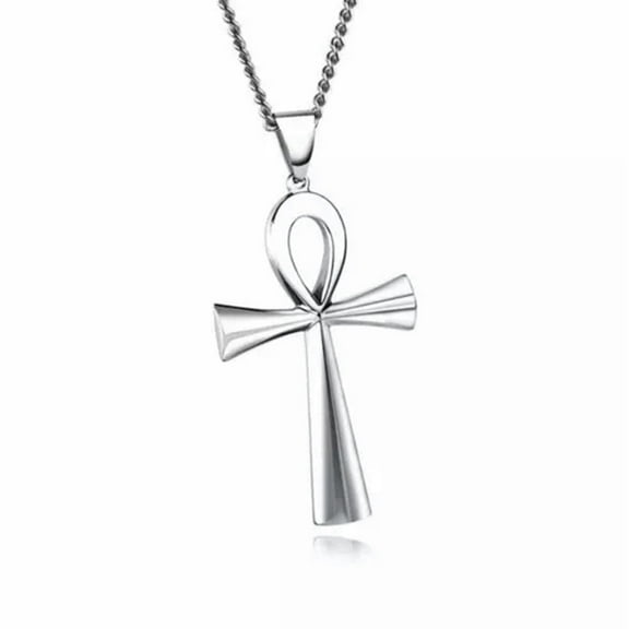 GKNET Egyptian Ankh Pendant Necklace Cross of Life Egypt Symbol Stainless Steel Chain-silver