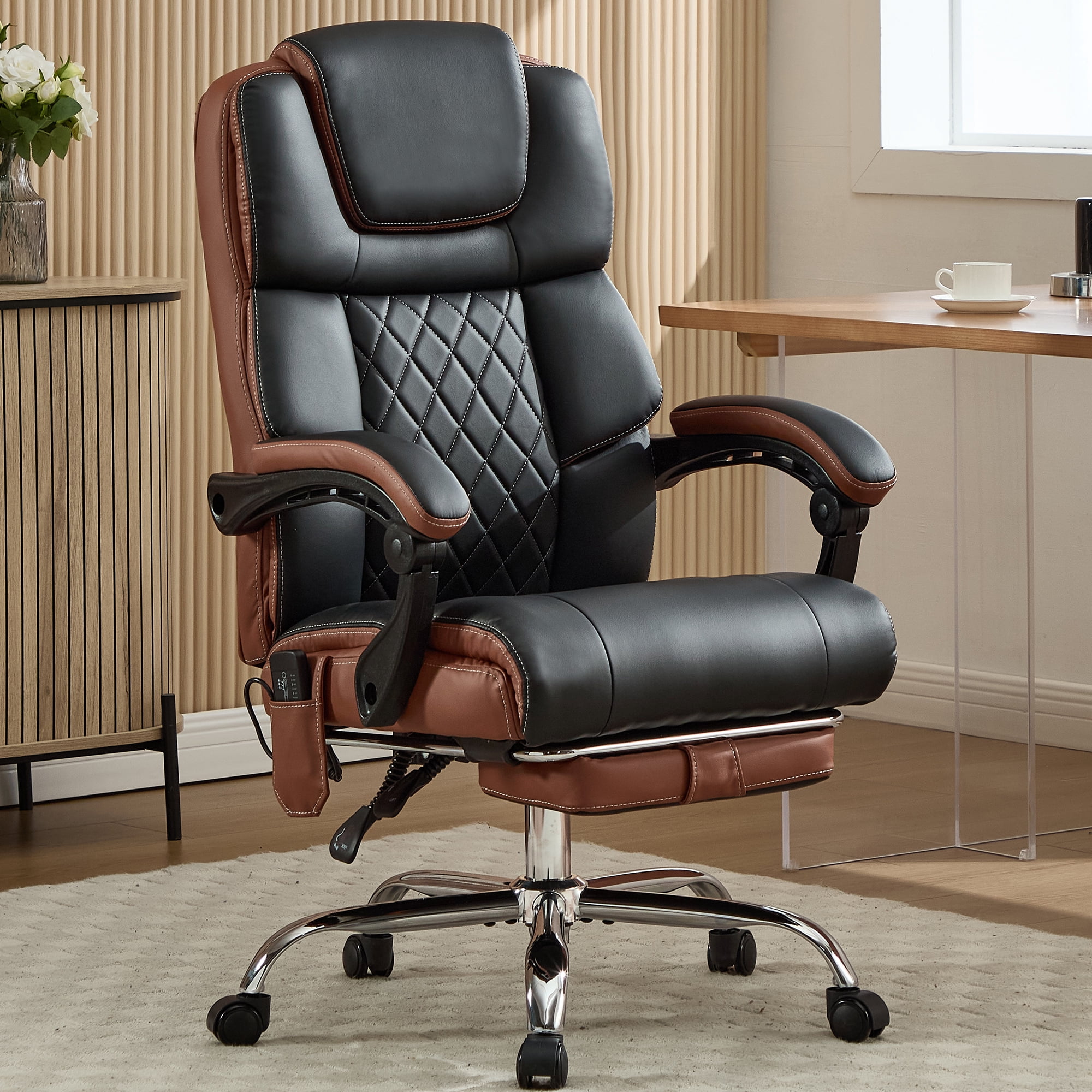Office Chair with 6-point Vibration Massage and  Shoulder Heated,Big and Tall Office Chair, Reclining Office Chair,Black