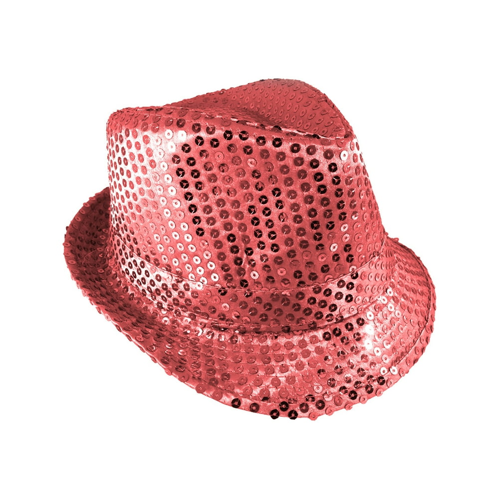 Adults Pink Light Up Sequin Gangster Fedora Hat Costume Accessory ...