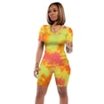 thumbnail image 2 of GILIGEGE Womens Two Piece Outfits,Bodycon Short Sleeve V Neck Shorts Set,Summer Casual Tie-Dye Two-Piece Outfits Sweatsuits,Lady Split 2 Piece Sports Suit Set,Biker Short Workout Sets Orange M, 2 of 5