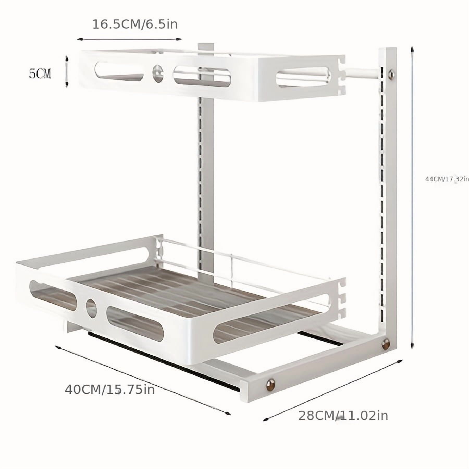 Under Sink Organizer, Pull Out Cabinet Organizers, Slide Sink Steel Shelf Cabinet Storage Shelves, Under Sink Storage for Kitchen Bathroom Cabinet (White, 2 Pack)