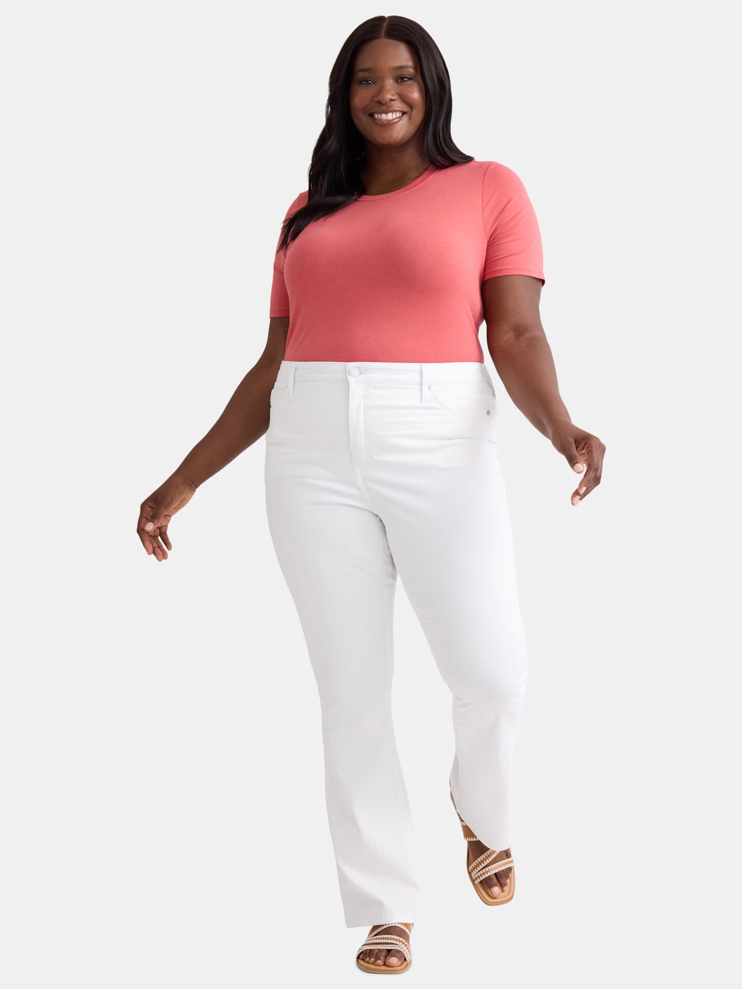 Terra & Sky Women's Plus Size Bootcut High Rise Jeans, Available in Short and Regular Inseams