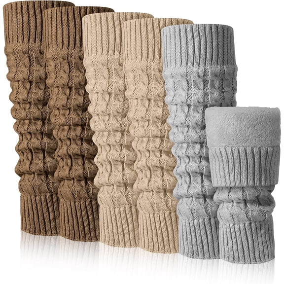 QIANJIA 3 Pairs Winter Fleece Lined Leg Warmer for Women Skating Leg Warmer Long Boot Socks for Women Skating Every Day Wear