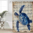 thumbnail image 5 of Watercolor Blue Turtle Shower Curtain, 48" x 72", Retro Sheet Music Watercolor Waterproof Bathroom Curtain Washable Shower Curtain Set with 12 Hooks, 5 of 6