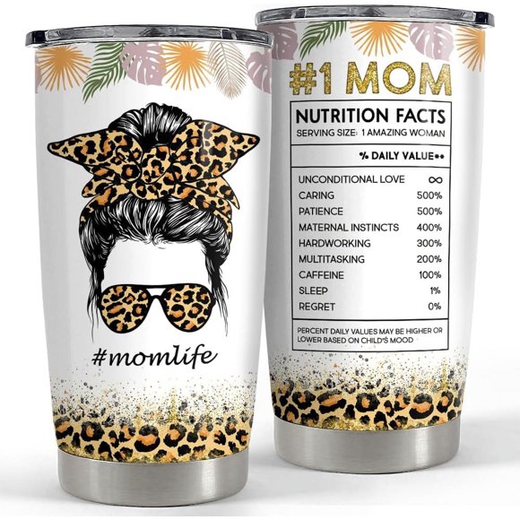 Mothers Gift Mom Nutrition Facts Tumbler 20oz Stainless Steel Insulated Tumblers Coffee Travel Mug Mother Cup Gift for Best Moms Mama Mommy Mother Gifts for Birthday Christmas