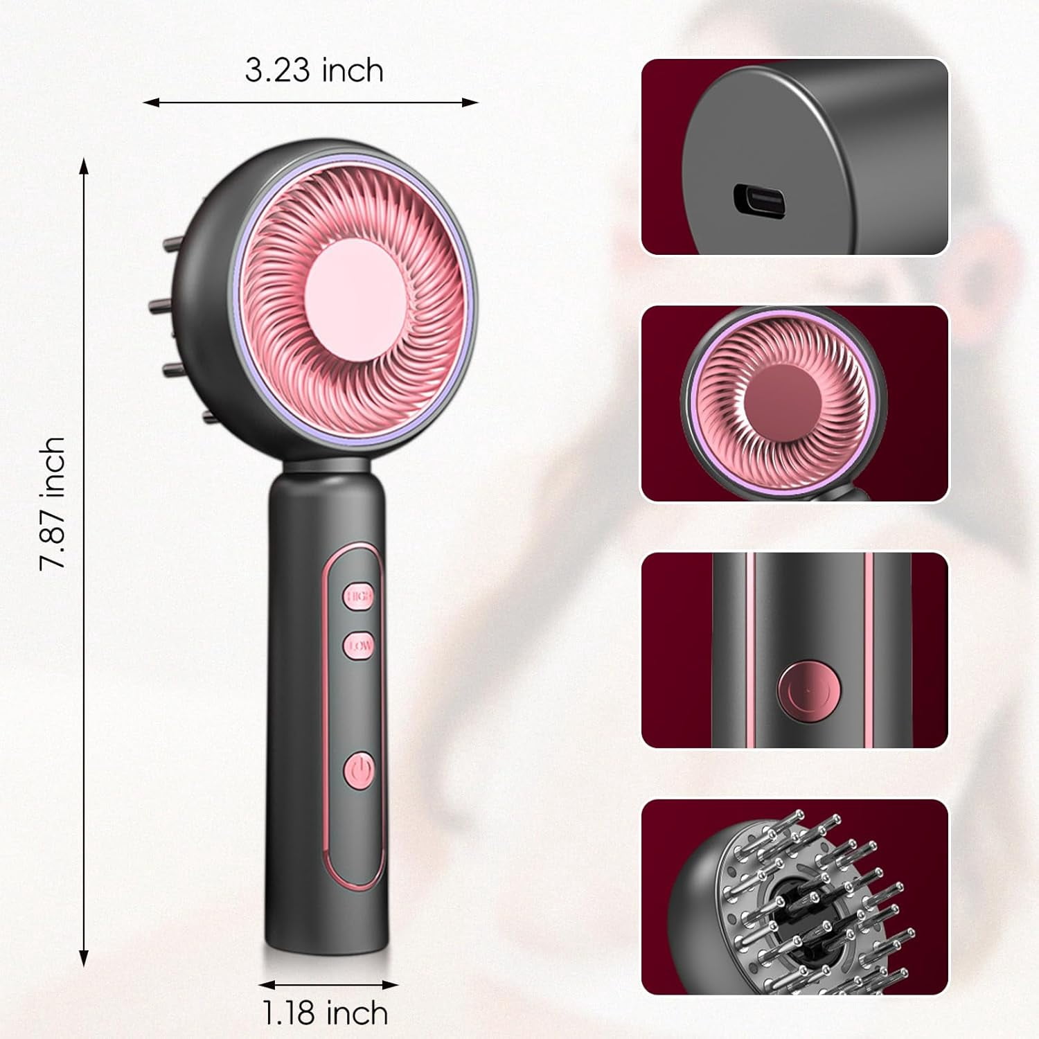 Scalp Massaging Brush: Hair Scalp Electric Massager Oil Applicator with Red Light - Rechargeable Head Relax Deep Massage Comb for Thinning Hair