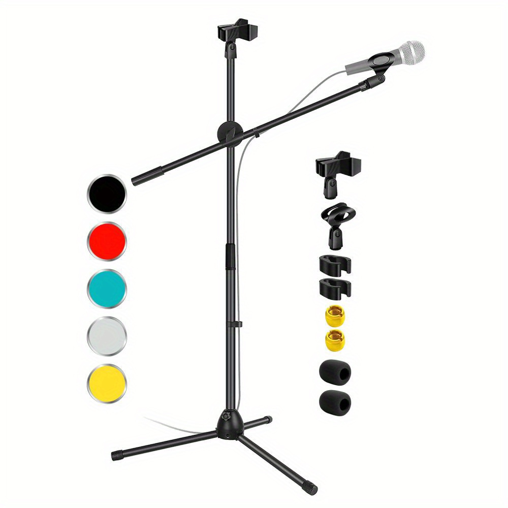 Tripod Microphone Stand Floor Adjustable 31 To 76 Inches Boom Arm Holder Microphone Stands 360 Degree Rotating