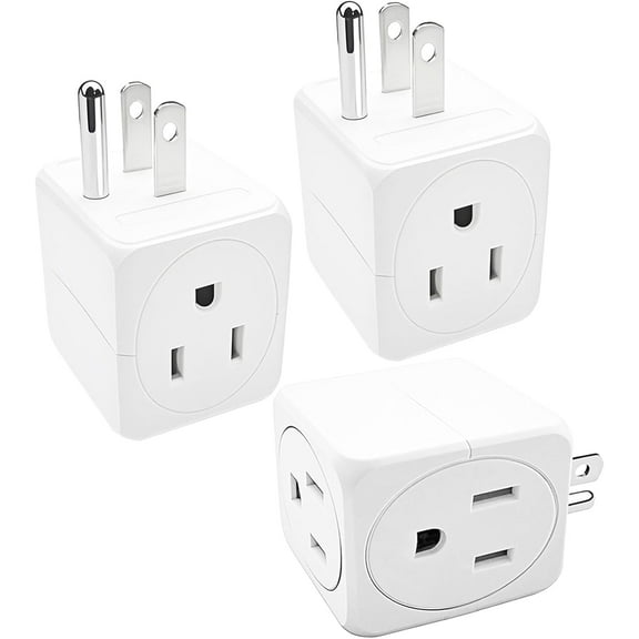 NEI 3 Packs Multi Plug Outlets Extender - Electrical Wall Splitter 3 Outlet- Way Square Wall Outlet Adapter, Compact Space-Saving Design for Cruise Ship,Home Office,Dorm Room,Travel Essentials,White