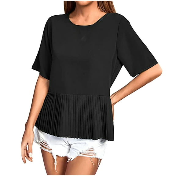 Mittory Womens Tops Summer Short Sleeve T Shirts Dressy Casual Scooped Neck Loose Fit Blouses
