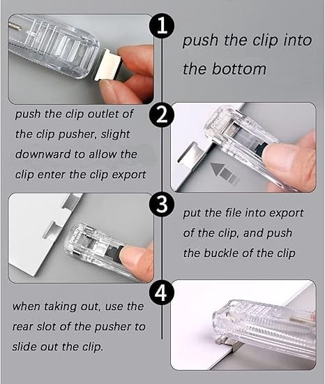 Portable Binder Clip Stapler, Includes 100 Reusable Clips, Handheld Paper Clam Clip Dispenser, Mini Push Stapler Clamp Staplers for Desktop Document Home Desk Office(Black and White)