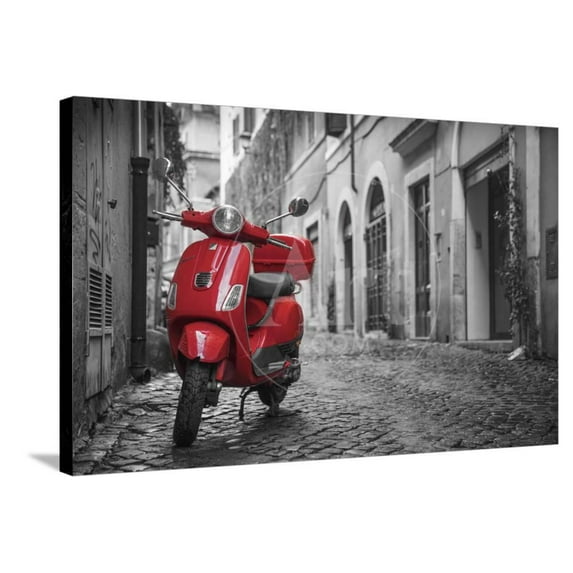 Italy, Lazio, Rome, Trastevere, Red Vespa, Scenic Transportation Stretched Canvas Wall Art by Jane Sweeney Sold by Art.Com