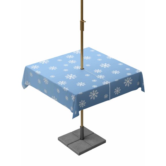 Outdoor Tablecloth with Umbrella Hole and Zipper, Christmas Sky Blue Square Table Cloth 60x60 Inch Waterproof Tablecloth, Xmas Snowflakes Winter Minimalist Picnic Table Cover for Patio Camping
