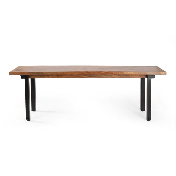 Meridan Handcrafted Modern Industrial Mango Wood Dining Bench, Country Brown and Black