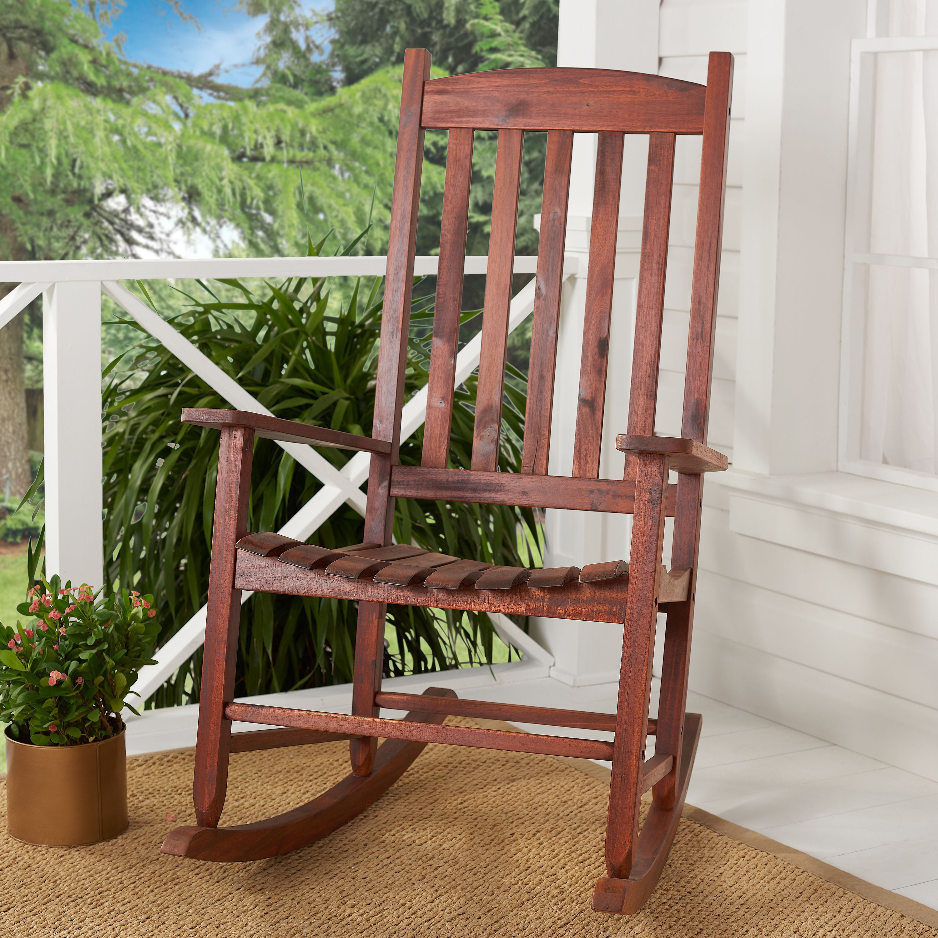 mainstays outdoor wood slat rocking chair white