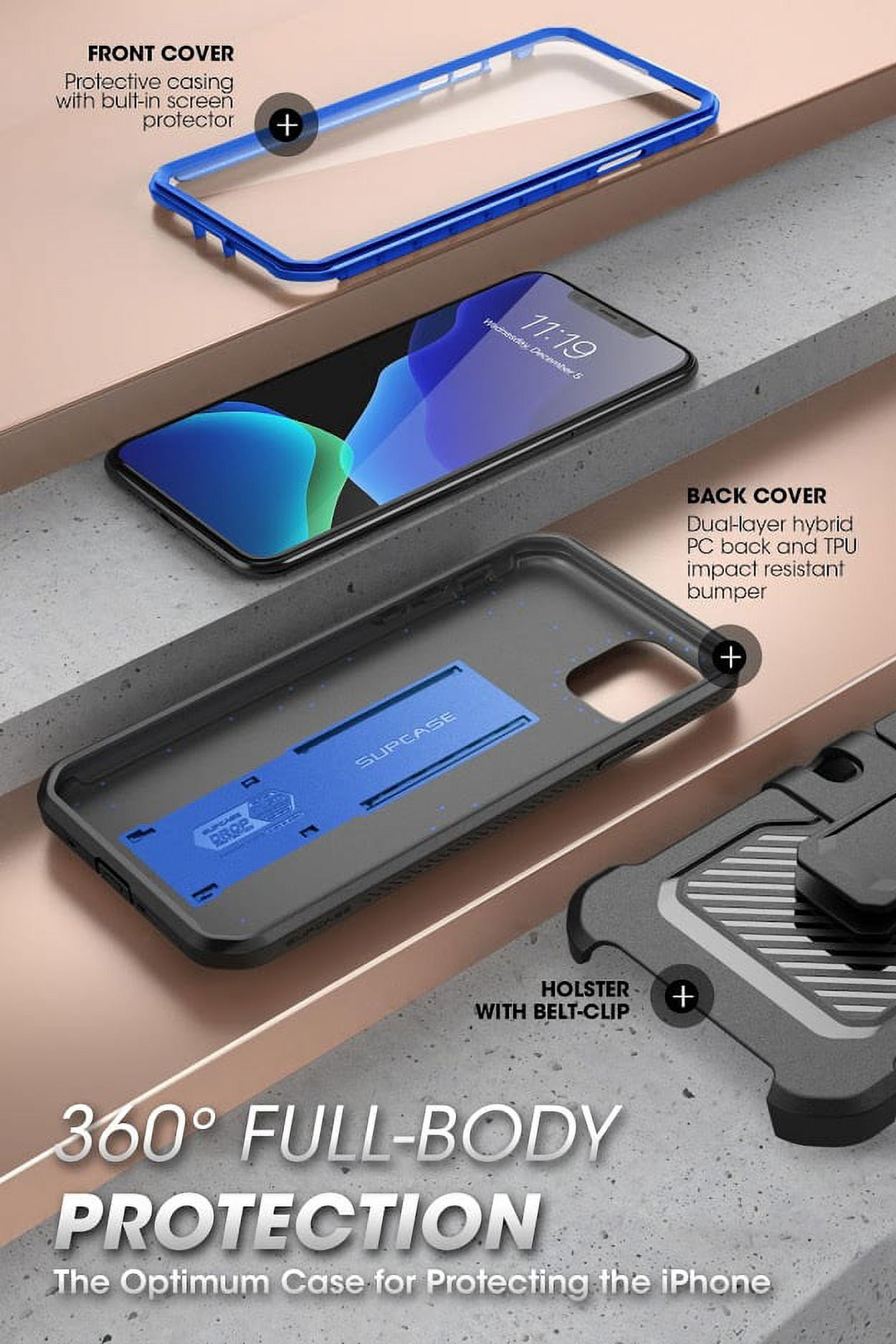 SUPCASE Unicorn Beetle Pro Series Case Designed for iPhone 11 6.1 Inch (2019 Release), Built-in Screen Protector Full-Body Rugged Holster Case (DarkBlue)