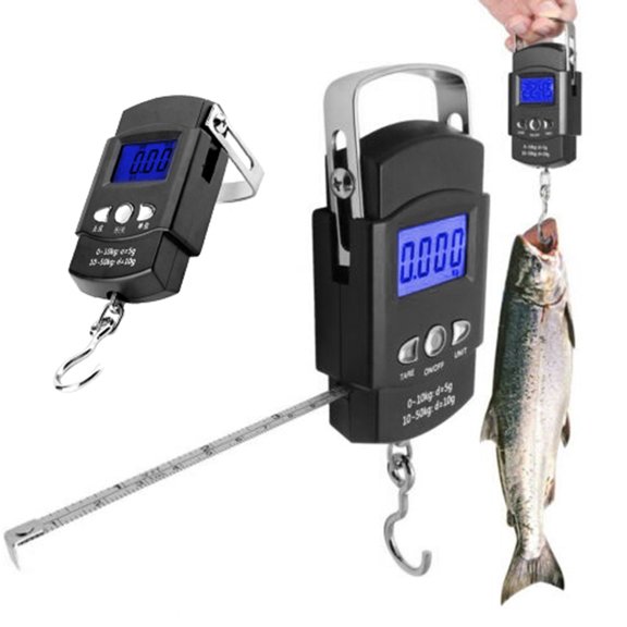 Windfall Fish Scale - Hanging Scale Portable Dial Scale LCD Digital Weight Electronic Scale 110lb/50kg with a Tape Measure for Tackle Bag,Luggage,Baggage