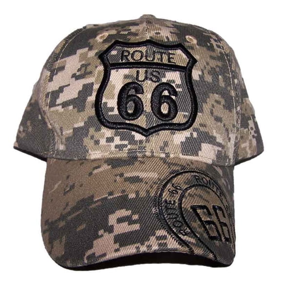Route 66 The Mother Road Embroidered Baseball Caps - Camo Color - Uni-Sex Style -- FREE USA Shipping--(7508CB)