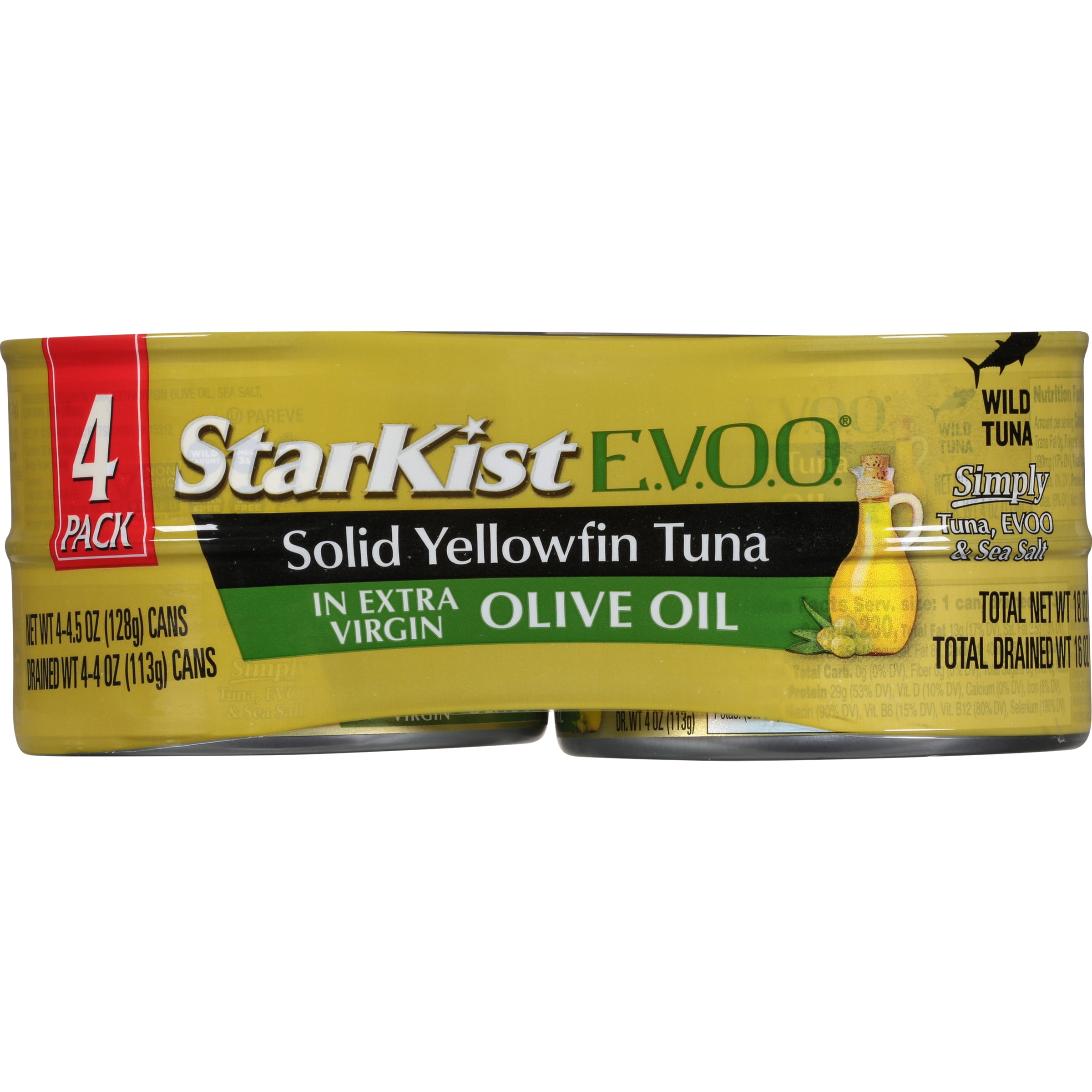 (6 pack) StarKist E.V.O.O. Solid Yellowfin/Light Tuna in Extra Virgin Olive Oil, 4.5 oz, 4 Cans, Packaging May Vary