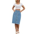 thumbnail image 2 of INSPIRE CHIC Women's Skirt Denim Button Down Frayed Trim H-Line Knee Length Casual Jean Skirts S Blue, 2 of 6