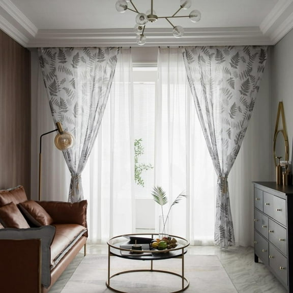 Bullpiano Gray Floral Sheer Curtains,for Living Room Bedroom Curtains for Kitchen Printed Tulle for Curtains Drapes Door Fabric (78.74 x 39.37)
