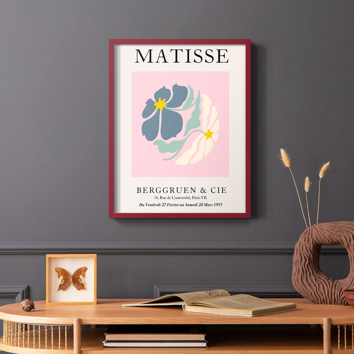 Matisse CDXCVI in Red Solid Wood Framed Print No Nail Hanging