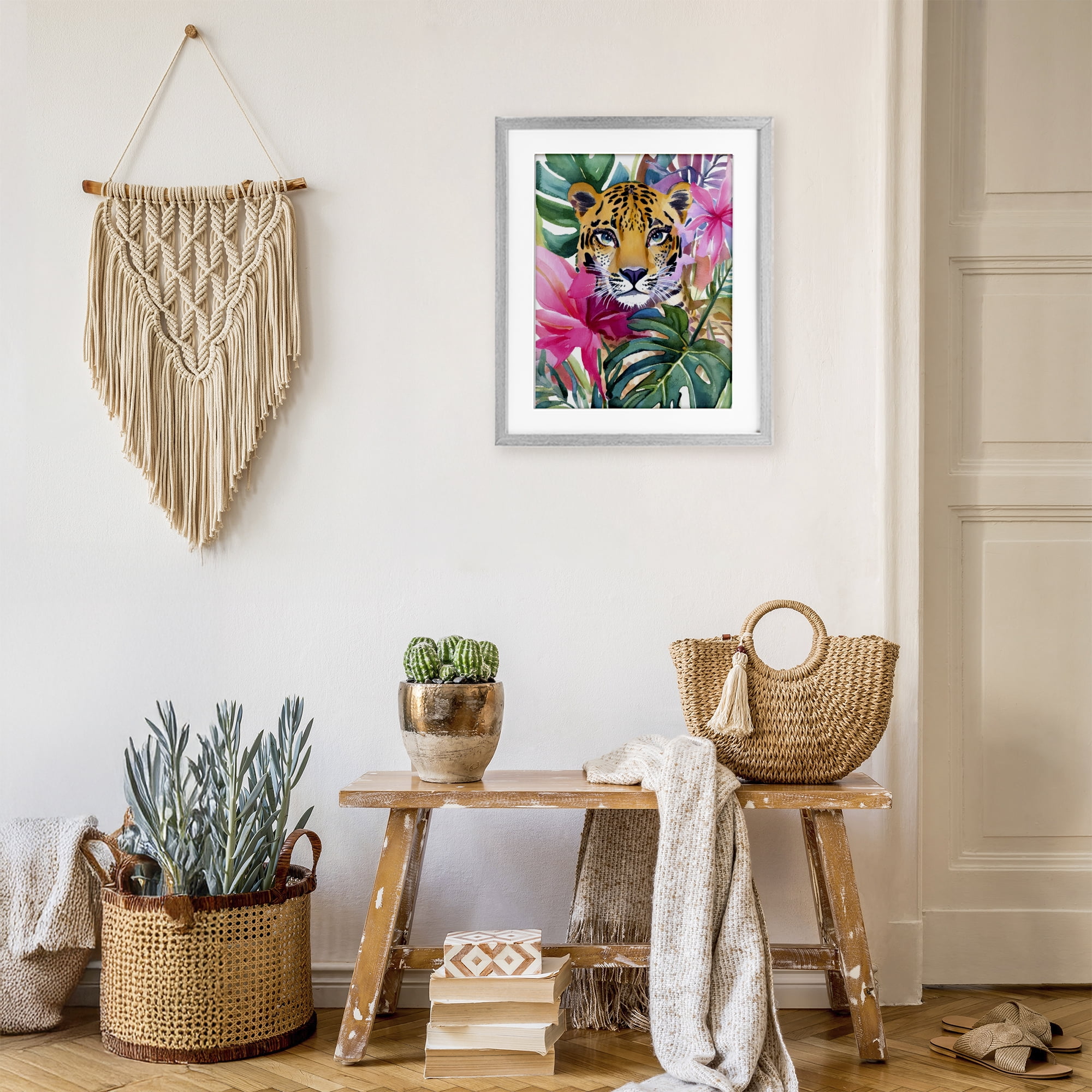 Stupell Industries Tropical Tiger Peeking Gray Framed Print Under Glass, design by Shelly Craig
