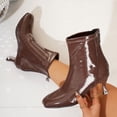 thumbnail image 4 of Lovzfmll Women's Ankle Boots, Shiny Patent Leather High Heel Booties, Round Toe Chelsea Boots, Casual Dressy Plus Size Fall Winter Shoes, 7.5, Coffee, 4 of 9