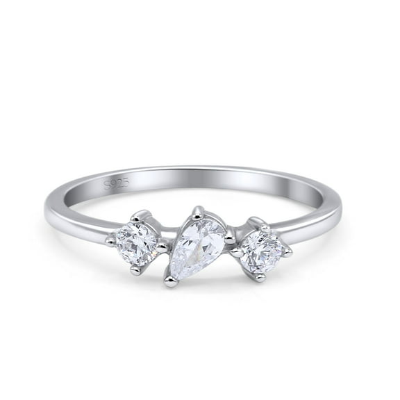 Stacking Three Stone Pear Fashionable Cubic Zirconia Ring Band 925 Sterling Silver Size 4