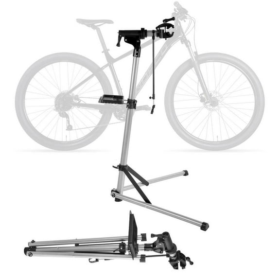 WAASOSCON Silver Aluminum Alloy Bike Repair Stand, 110 Lbs Load-Bearing, 98-159cm Lifting Range, Adjustable Clamp for Heavy-Duty E-Bikes, Mountain & Road Bikes