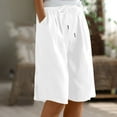 thumbnail image 2 of Plebaso Womens Casual Knee Length Shorts Drawstring Elastic Waist Wide Leg Beach Shorts with Pockets, 2 of 7