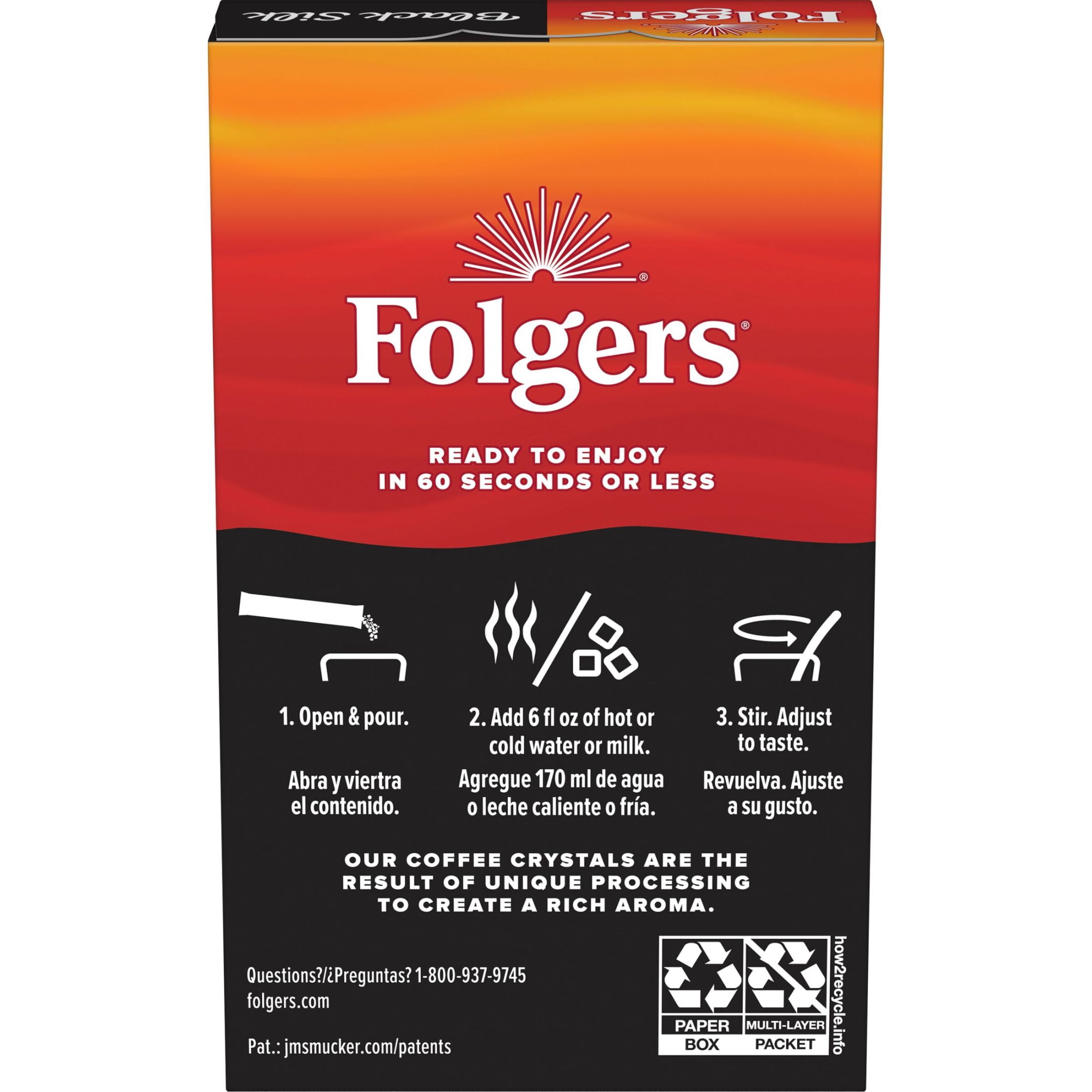 Folgers Black Silk Instant Coffee Crystals Single Serve Packets for Hot or Iced Coffee, 7 Count