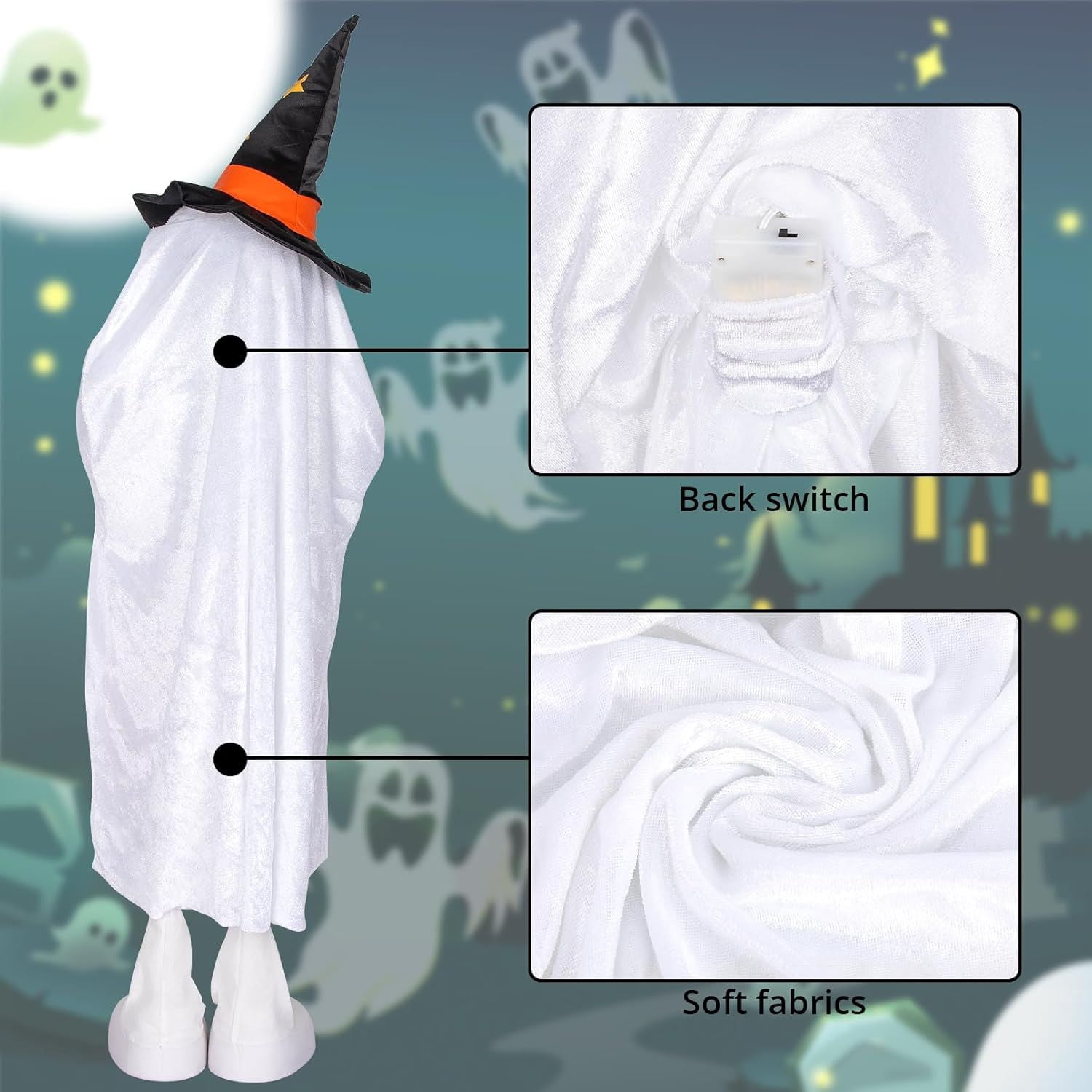 38 Inch Color Changing Ghost Decoration with Candy Pocket for Halloween Porch